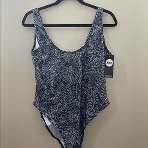 Black and grey one piece swimsuit